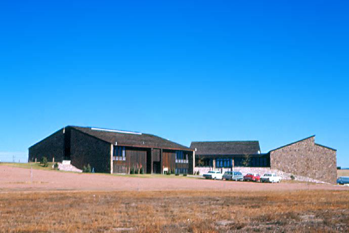 The Classroom Building (Leist Hall) and Student Union Building (Williamson Hall) with the unpaved p