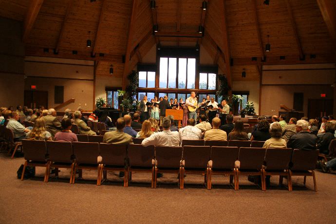 Students gather during chapel to worship.