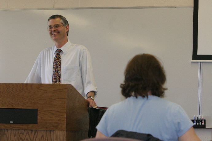 Dr. King giving a lively lecture during class.
